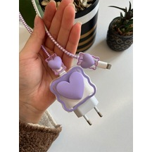 Şarj Başlığı Ve Kablo Koruyucu 4'lü Set Iphone Uyumlu 6 Ay Belirtilmemiş Mor Belirtilmemiş