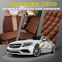 Mercedes C200 Kahverengi Tay Tüyü Cepli & Terletmez Sırtlı Oto Koltuk Minder Seti - Koruma Kılıfı  Ön & Arka Set