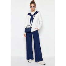 Shade Kadın Şal Detaylı Uzun Kollu Basic T-shirt Beli Lastikli Bol Pantolon Alt-üst Modal Takım 4126 60286249 - Lacivert