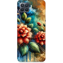 Oppo Reno 4 Lite Uyumlu Kırmızı Çiçek Ve Tomurcuklar Desenli Silikon Kılıf Çok Renkli