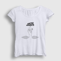 Presmono Kadın Snap Arctic Monkeys T-shirt Beyaz