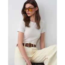 Dilvin 32637 Bisiklet Yaka T-shirt-ekru