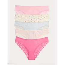 Marks & Spencer 5'li Dantel Detaylı Brazilian Külot Seti T61005184B Pembe Mix
