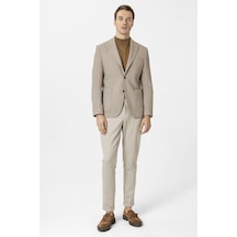 Süvari Bej Slim Fit Düz Sivri Yaka 6 Drop Ceket-33877 Bej