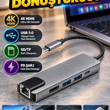 Macbook Uyumlu Alüminyum Usb-c Çoklu Hub 4k Hdmı, Usb 3.0, Sd/tf Kart Okuyucu Ve Pd Şarj