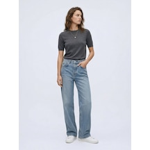 LTB Vanetta Düz Paça Yüksek Bel Mid Indigo Jean Pantolon Mavi