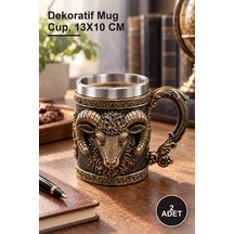 2 Adet Figürlü 3d Kabartmalı Paslanmaz Çelik Kupa Bardak Dekoratif Mug Cup, 13x10 Cm
