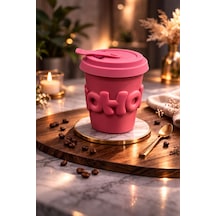 Acar Porselen Kupa Bardak Silikon Kapaklı Kahve Çay Ofis Bardağı 400ml Açık Pembe