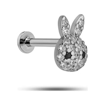 925 Ayar Gümüş Rodyumlu Minimal Zirkon Taşlı Tavşan Tragus Piercing Küpe Gümüş