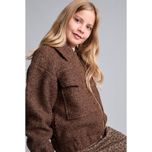 Defacto Polo Yaka Fermuarlı Cepli Kaşe Kırışmaz Mont Kız Çocuk H3100a826aubg590 Bej-bg590