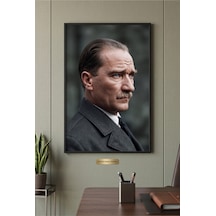Siyah Ahşap Çerçeveli Atatürk Portre Duvar Tablosu Tekli Set Klasik Yan Profil Desenli Modern Dekorasyon Kabartma Görünümlüdür Siyah