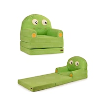 Portatif Katlanabilir Sevimli Çocuk Koltuğu - 3 Katlı Çocuk Yatak Koltuk - Taşınabilir Bebek Koltuğu Yeşil