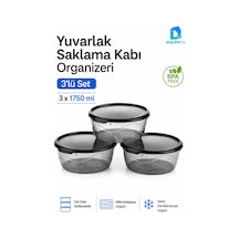 3 Lü Yuvarlak Saklama Kabı Seti 3x1,75 Litre Füme Şeffaf Siyah Kapaklı Bpa İçermez