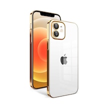 Goocamp Apple iPhone 12 Uyumlu Kamera Korumalı Renkli Çerçeveli Garaj Kılıf-gold Gold