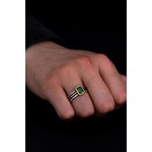 Yeşil Zirconia Taşlı Gümüş Erkek Yüzük Işıklı Kutuda Sevgiliye Eşe Babaya Hediye Yüzük