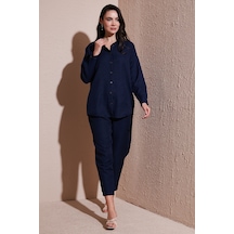 Lela Keten Karışımlı Regular Fit Lastikli Bel Uzun Kollu Alt Üst Bayan Takım 6696622 Lacivert