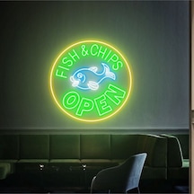 Fısh&chıps Open Yazılı Ve Şekilli Neon Tabela Yeşil