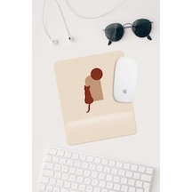 Minimal Kedi Çizimli Bilek Destekli Dikdörtgen Mouse Pad Mouse Altlığı. Mousepad