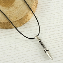 Ok - 632 - Metal Vinlex Deri Kolye - Nazblsmm - Gümüş Rengi