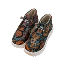 Kadın Vegan Deri Krem Bot - Moths And Butterflies Tasarım Multicolor