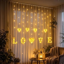 Lb 3 Metre Perde Led Işık - 8 Modlu Kalp Ve Love Figürlü Dekoratif Animasyonlu Led Çok Renkli