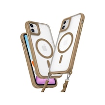 Apple iPhone 11 Uyumlu Manyetik Magsafe Destekli Askı Aparatlı Darbe Emici Kılıf Kahverengi