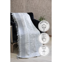 Merlin Pamuklu Saçaklı Koltuk - Çekyat Örtüsü 170x220 - Gri Gri