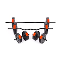 Tan Spor 60 KG Dambıl Halter Ağırlık Full Kısa + Düz + Z Bar Set Kırmızı Kapaklı