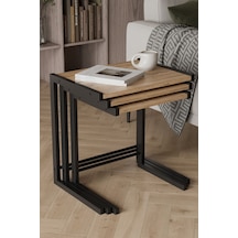 Bronte 3 Lü Zigon Sehpa, Metal Zigon Sehpa Atlantik Çam