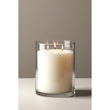 El İşçiliği Cam Vazo İçinde Kokulu Mum Kahve Kokulu 19x 20 Cm Genişliğinde Dev Boy Bej