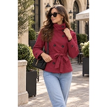 Unika Boutique Kadın Dik Yaka Kuşaklı Kısa Trençkot Çok Renkli