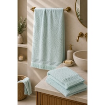 Paisley Desenli Saçaklı 2 Li Baş Ve Banyo Havlusu Seti 50x90 + 90x150 Cm - Buz Mavisi