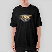 Wonder Woman Gold Logo Oversize Siyah Tişört Siyah