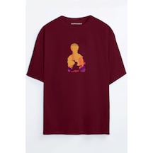One Piece Anime Zoro Unisex Siyah - Beyaz Oversize T-shirt Bordo