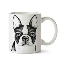 Boston Terrier French Bulldog Puppy Porselen Kupa Bardak Beyaz