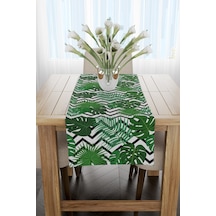 Yeşil Siyah Tropikal Zikzak Yaprak Desenli Runner 40x220cm Yeşil