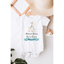 Hediyenza Anneler Günün Kutlu Olsun Anneciğim Mavi Erkek Özel Tasarım Bebek Zıbın Pamuklu Çıtçıtlı Body Beyaz