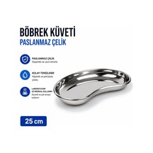 Böbrek Küveti 25 cm Paslanmaz Çelik 1 Adet