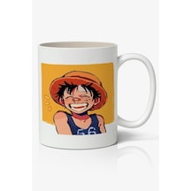 One Piece Monkey D. Luffy Anime Baskılı Beyaz Porselen Kupa Bardak V2 Beyaz