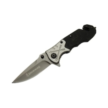 8-10 Siyah Kurtarma / Kamp Çakı 16,5cm - Yarı Otomatik, Kemerlikli, Cam Kırma Ve İp Kesme Aparatlı, Ok Figürlü Sap