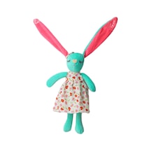 İthal Kumaş Uzun Kulaklı Renkli Kıyafetli Sevimli Tavşan Peluş Oyuncak Uyku & Oyun Arkadaşı 30 Cm. Turkuaz