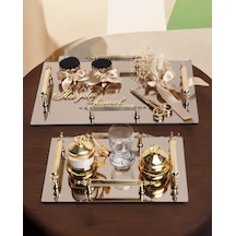 Gold Ayna 4 Kulplu Dikdörtgen Söz Nişan Tepsisi Ve Damat Kahve Fincan Tepsisi Bronz Bronz