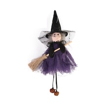 Cadılar Bayramı Süpürge Cadı Bebek Kolye Festivali Parti Sahne Turuncu Yeşil Mor