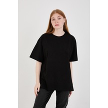 Oversize Sırt Kelebek Kadın T-shirt Siyah 24ys95000005 01