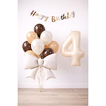 Krem Fiyonk 4 Yaş Doğum Günü Balon Seti