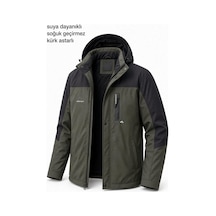 Oksit Tuc 1032 İçi Polar/kürk Astarlı Su İtici Termal Softshell Erkek Mont - Soğuk Geçirmez Spor Kaban Haki