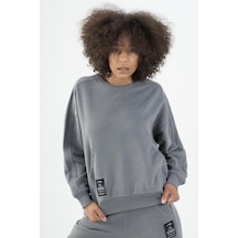 Maraton Sportswear Oversize Kadın Kapşonlu Uzun Kol Basic Açık Antrasit Sweatshirt 22953-açık Antrasit