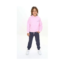 Toontoy Kids Toontoy Kız Çocuk 2'li Takım Baskılı Kapüşonlu Cepli Sweatshirt & Beli Paçası Lastikli Cepli Jogger Eşofman Altı - Renk Bloklu & Tk24575 Açık Pembe