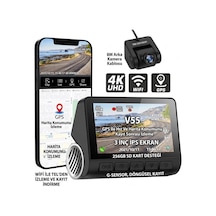 Araç Çift Kamera Seti Wi-fi Dvr 4k Ultra Hd Ön Arka Geniş Açı Akıllı Telefon Bağlantısı Gps Takibi 256gb Sd Kart Twogo Go-4k Gps