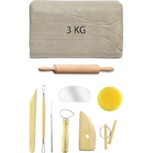 Beyaz Seramik Hamuru 3 Kg Başlangıç Seti 8 Parça Merdane